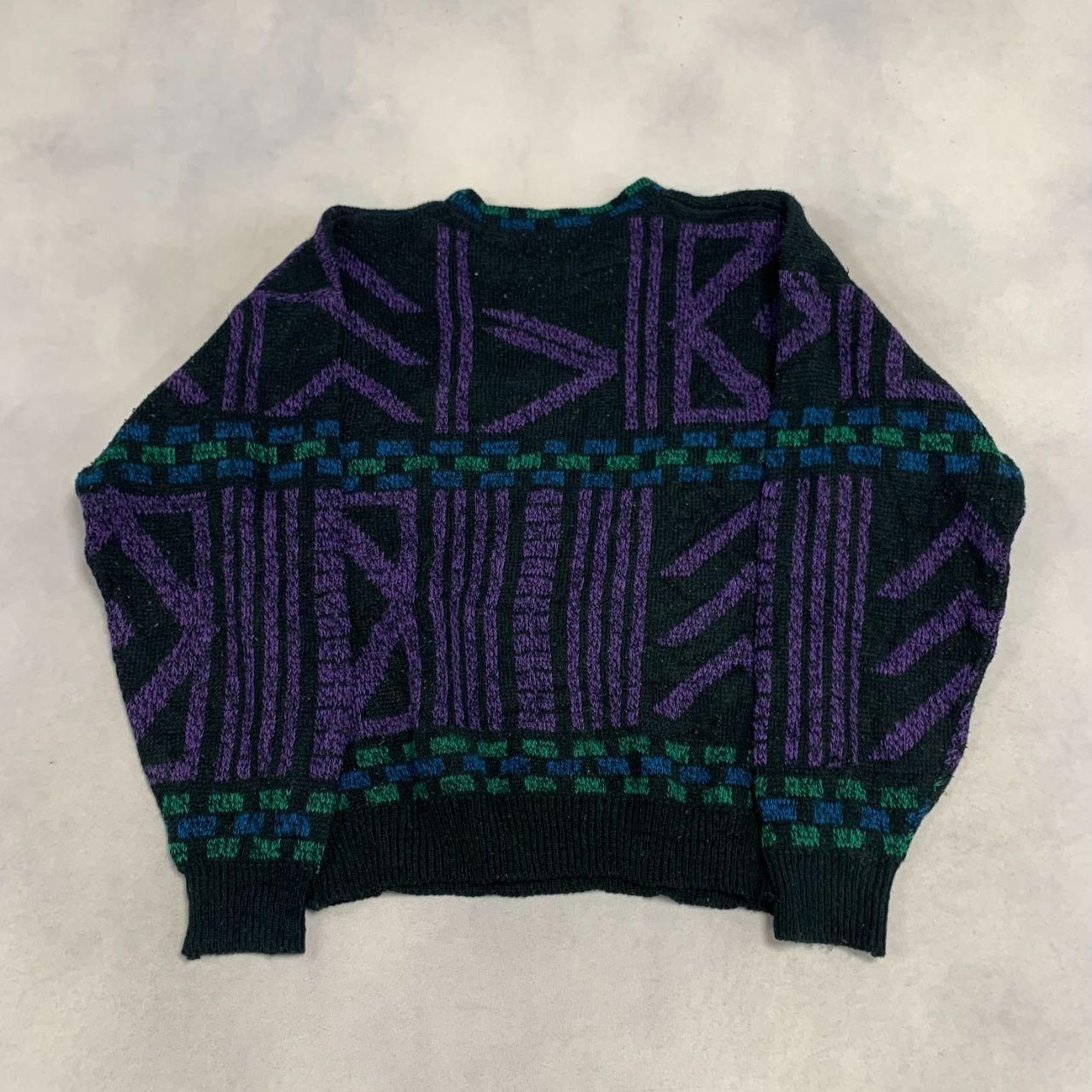 Vintage Abstract Knitted Jumper Patterned Grandad Knit Sweater Men's S (36-38)