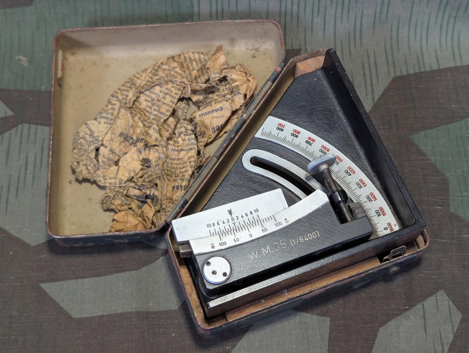 Original WWII Winkelmesser W.M.35 German Artillery & Mortar Level Tool Box Army