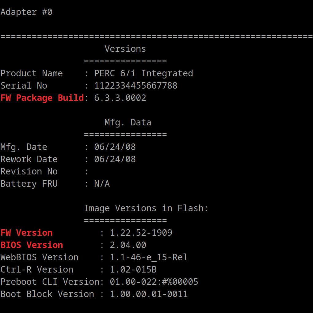 Dell T954J PERC 6/I Integrated SAS-1 3Gbps RAID Controller 256MB cache