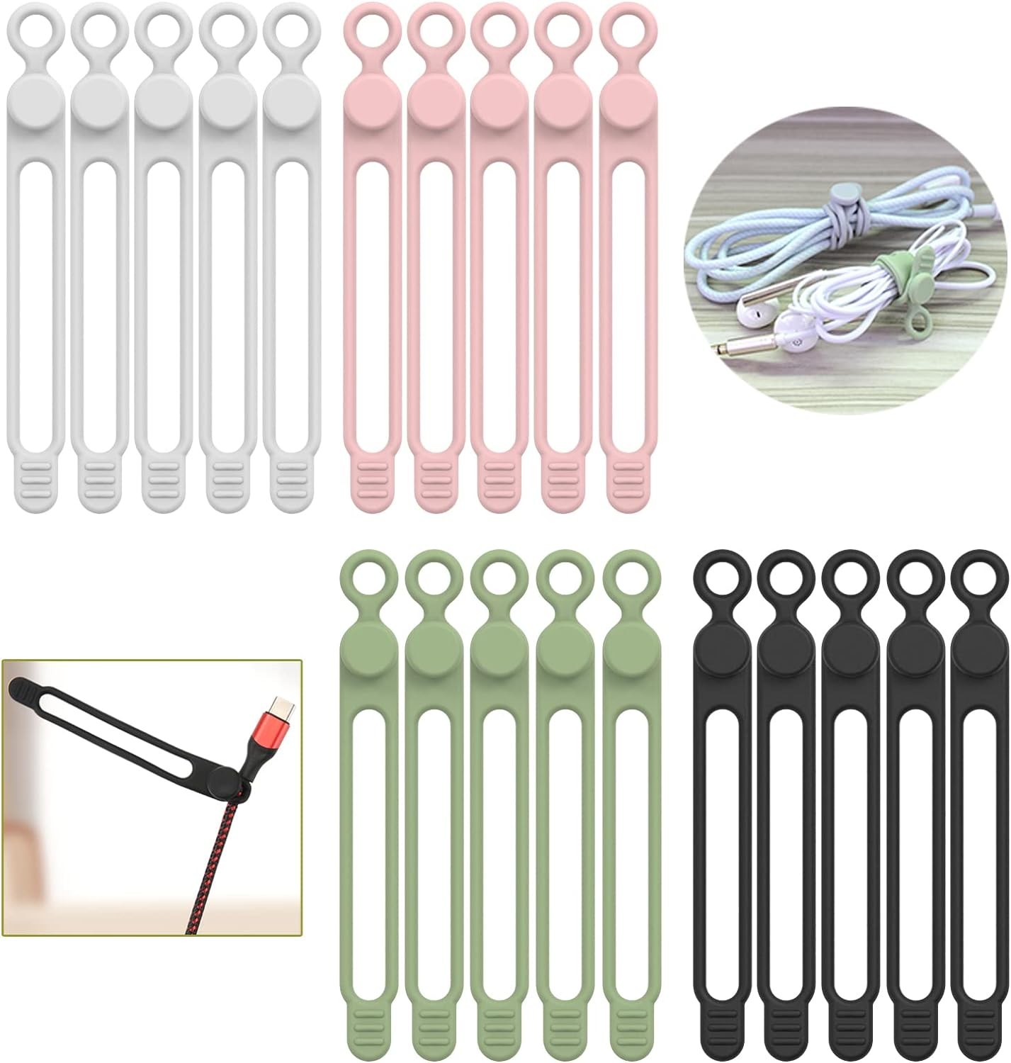 UMUST Silicone Cable Ties 6 Pack Multi-Color
