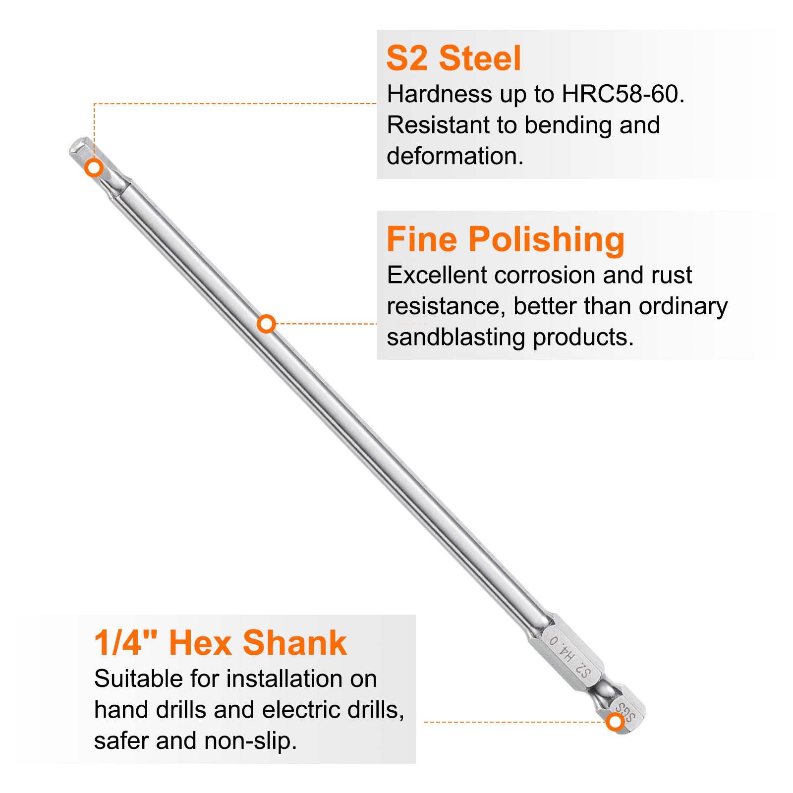 2pcs 4mm (H4) Hex Head Wrench Drill Bit 6" Long Magnetic Screwdriver Bits