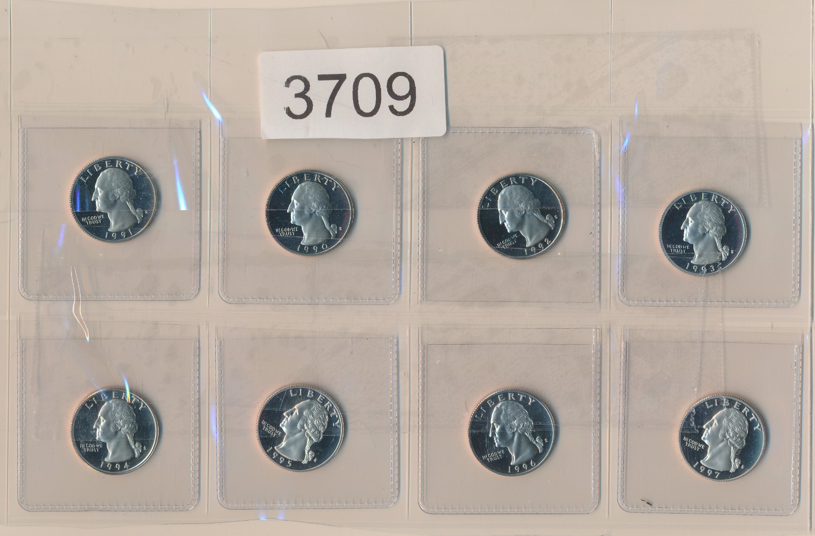 WASHINGTON PROOF QUARTERS - 1991-1997 - 8 DIFFERENT - #3709