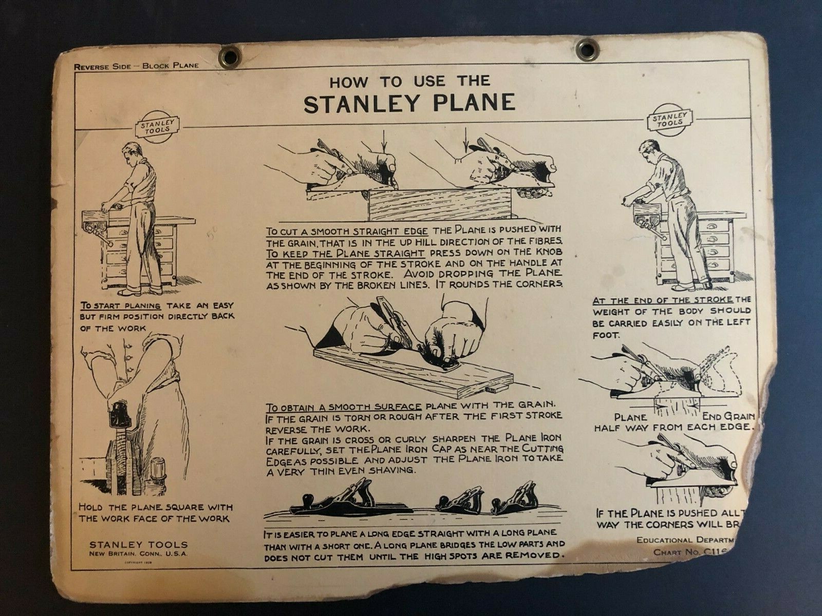 Vintage 1928 Stanley Tools Double Sided Pressboard Instructional Chart (13 / 14)