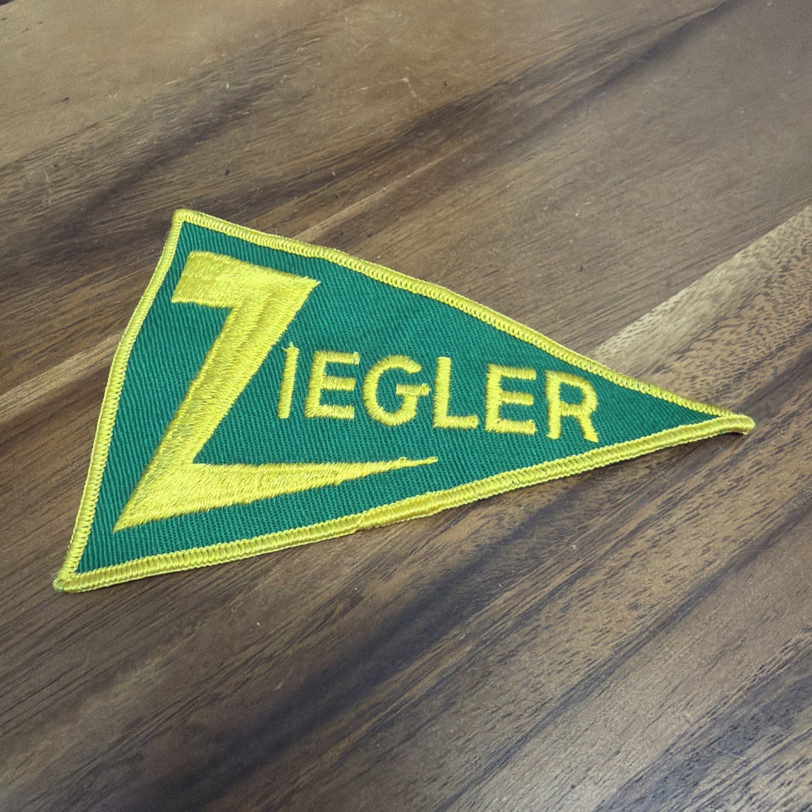 Vintage Ziegler Green Yellow Pennant Embroidered Advertising Patch 6” NOS