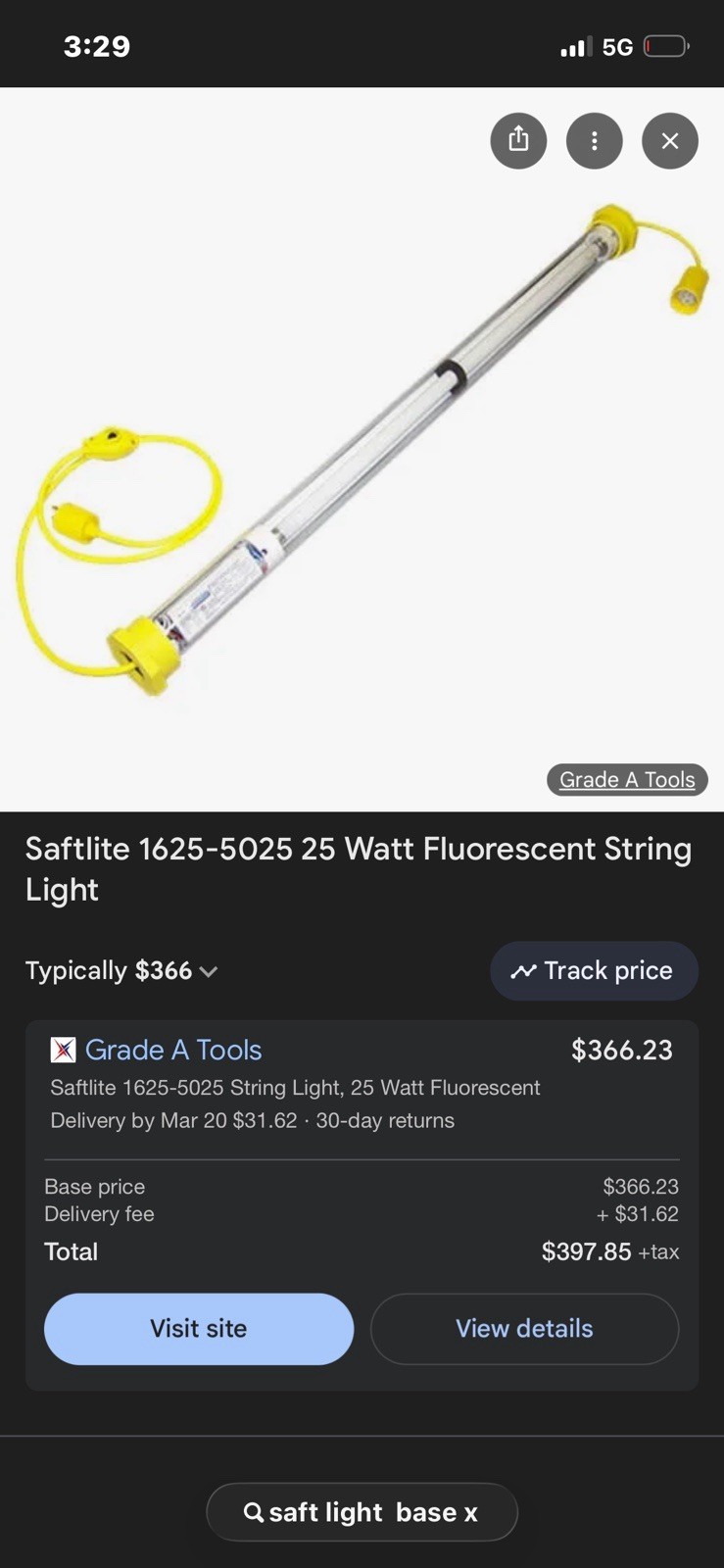 SafTLite Fluorescent String Light Corded Yellow Silver Plastic Metal 1625-5025