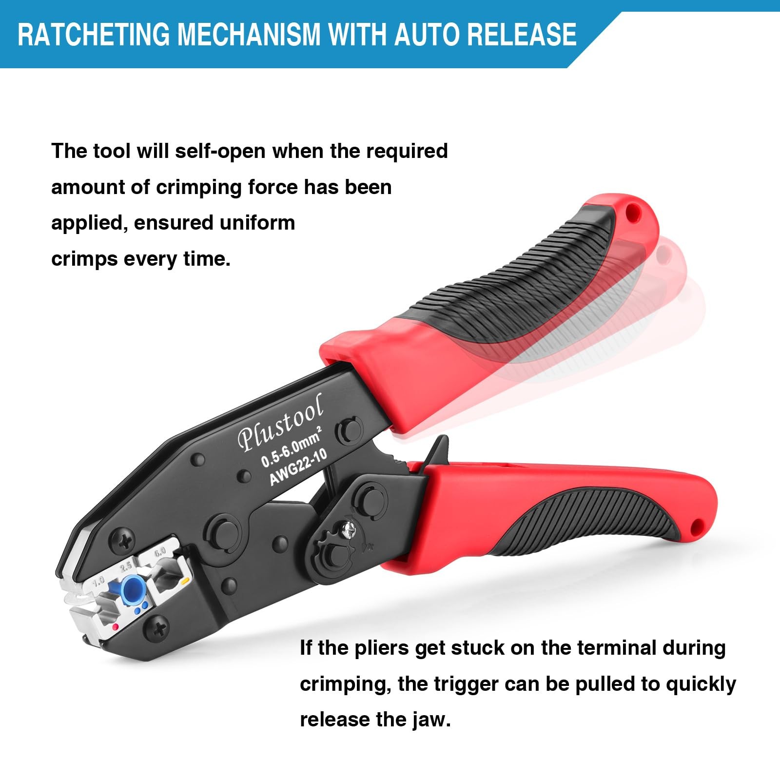 Plustool Crimping Tool for Insulated Electrical Connectors AWG Red&black
