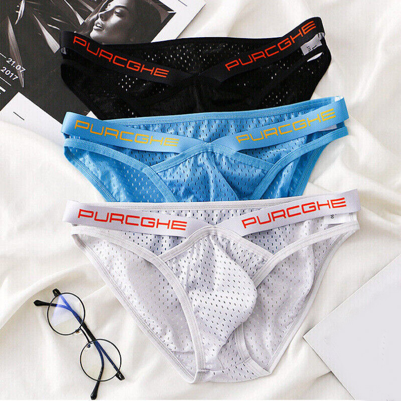 Hollow Out Bikini Briefs for Men Mesh Sexy Underwear Ice Silk Men's Gay Panties