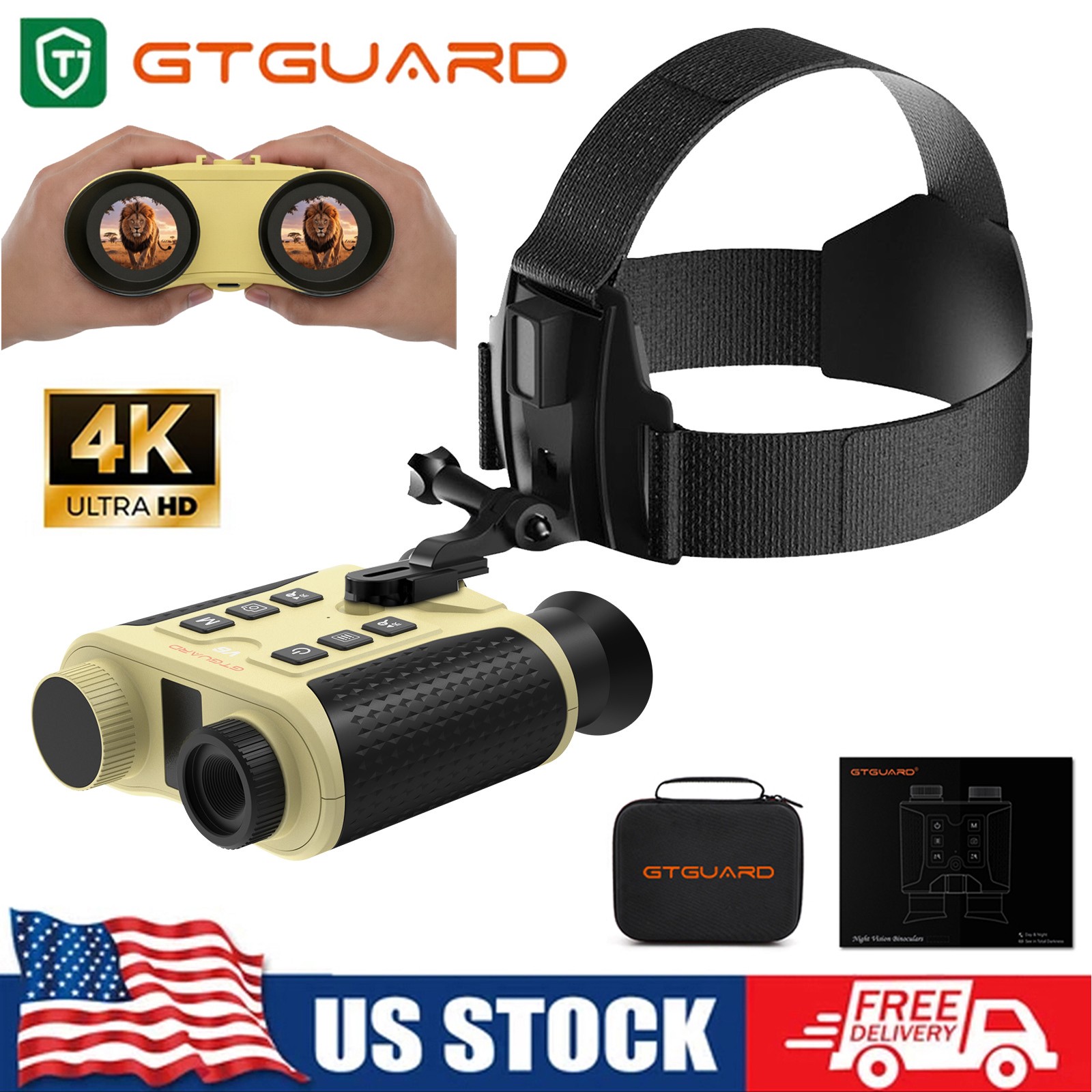 GTGUARD 4K Night Vision Goggles Infrared Binoculars Hunting Head Mounted Adults