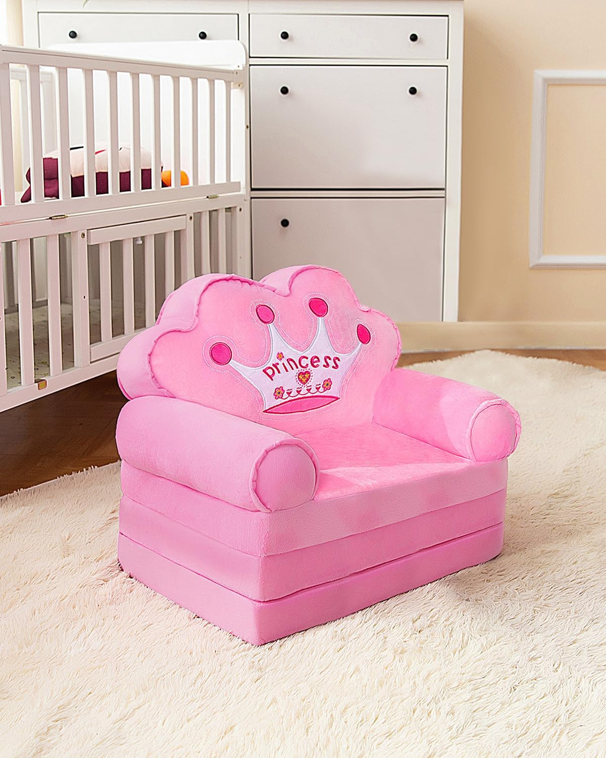 Kids Couch Fold Out, Foldable Princess Chair for Toddlers 1-3, Kids Furniture fo