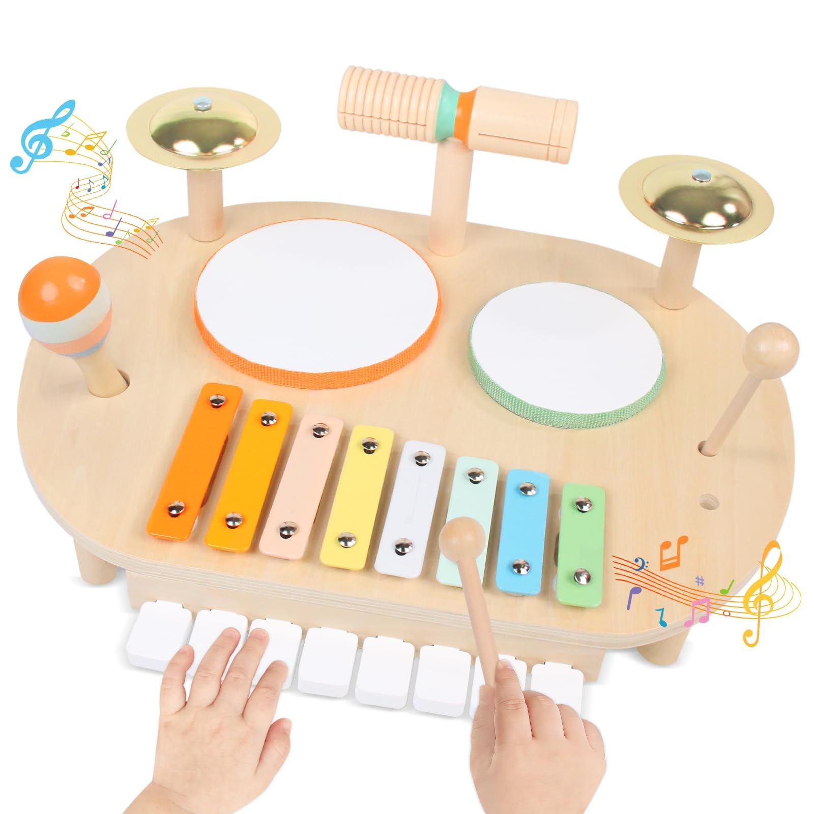 YHHYTOY Toddler Drum Set for Kids, Wooden Montessori Toys for 2 Year Old, Bab...