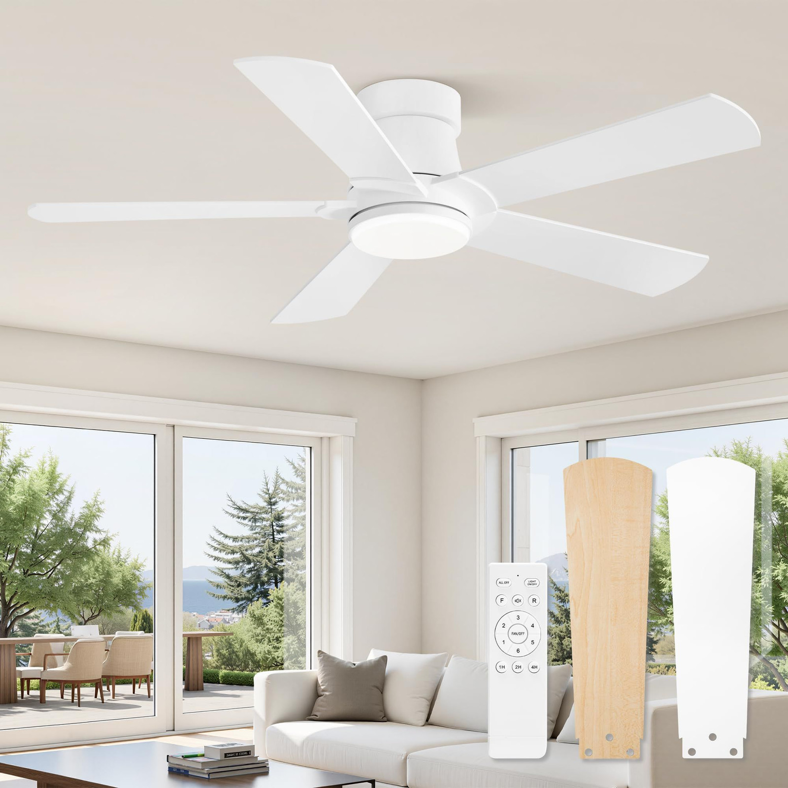 Fanbulous 42” Ceiling Fans with Lights and Remote, Flush Mount 42Inch, White