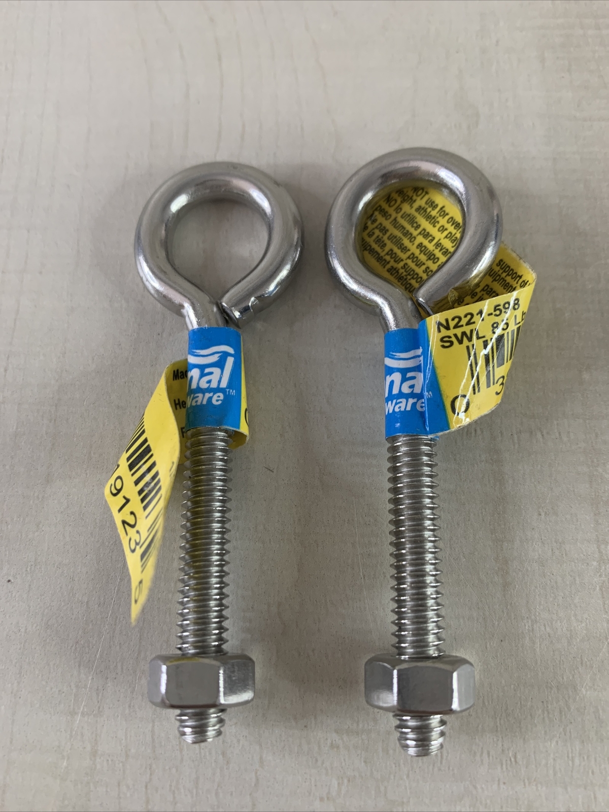 Lot Of 2 National, Stanley, Eye Bolts, Stainless Steel, 1/4” x 3” N221-598 NEW