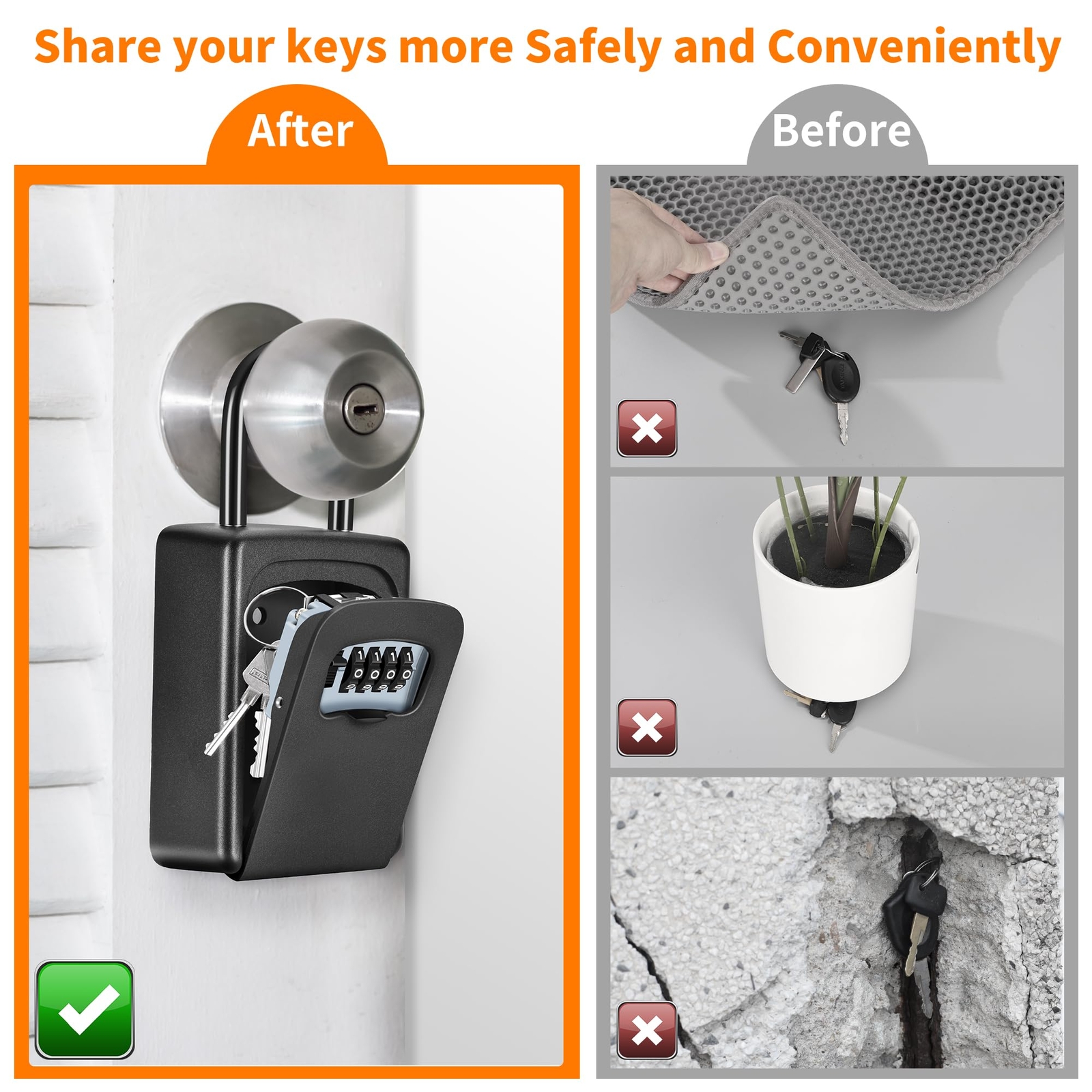 Portable Key Lock Box Wall Mounted 5-Key Capacity Resettable Code