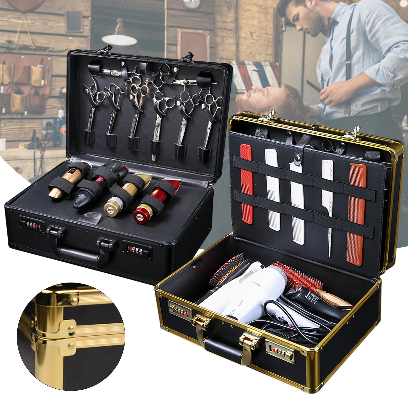 Barber Stylist Suitcase, Carrying Case For Clippers Trimmers Scissors Tool Box