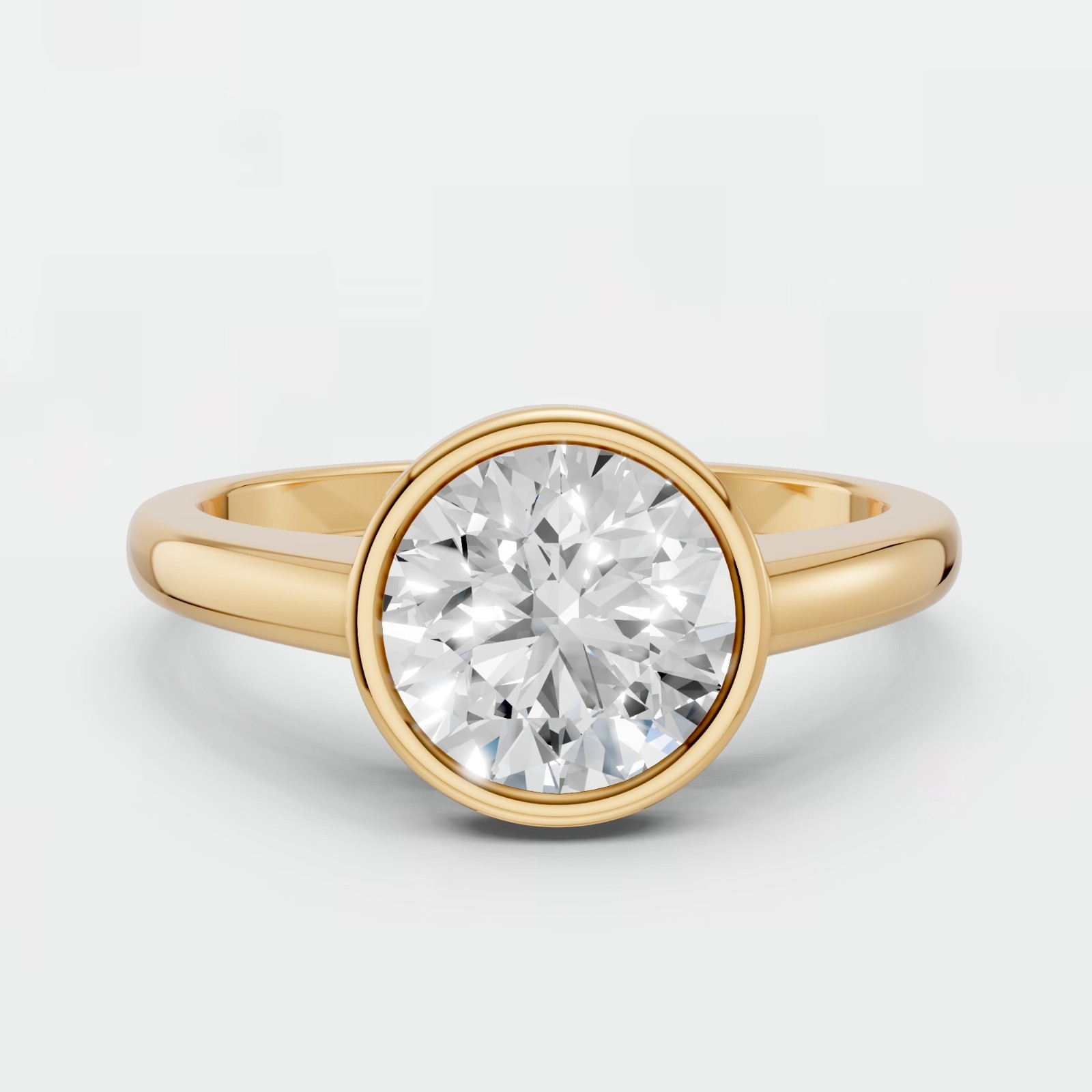 1.25 CT Round Lab Grown Diamond Bezel Set  14K Gold Solitaire Engagement Ring