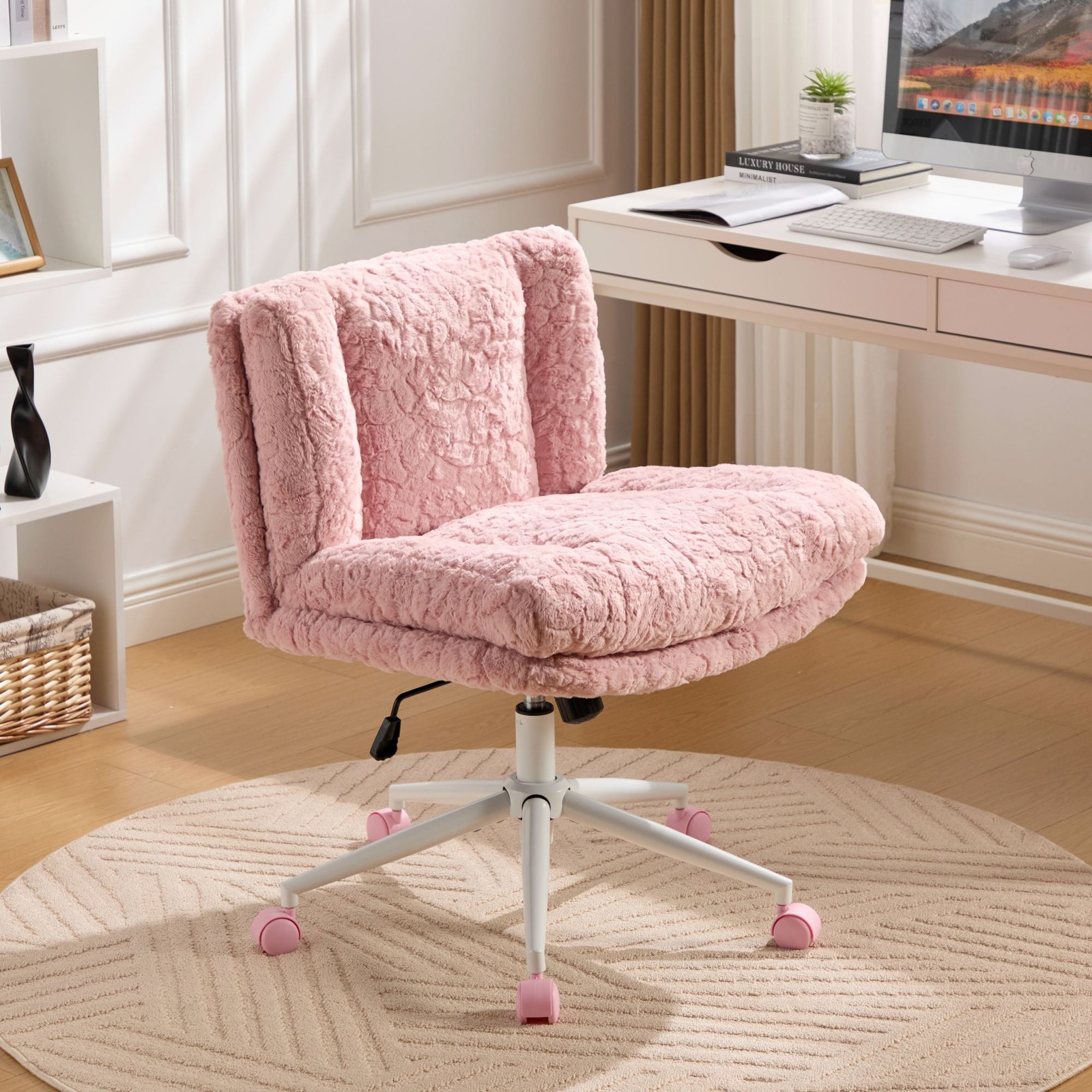 W26.4 Inch Wider Seat Office Chair,Artificial Rabbit Hair Home Office Chair