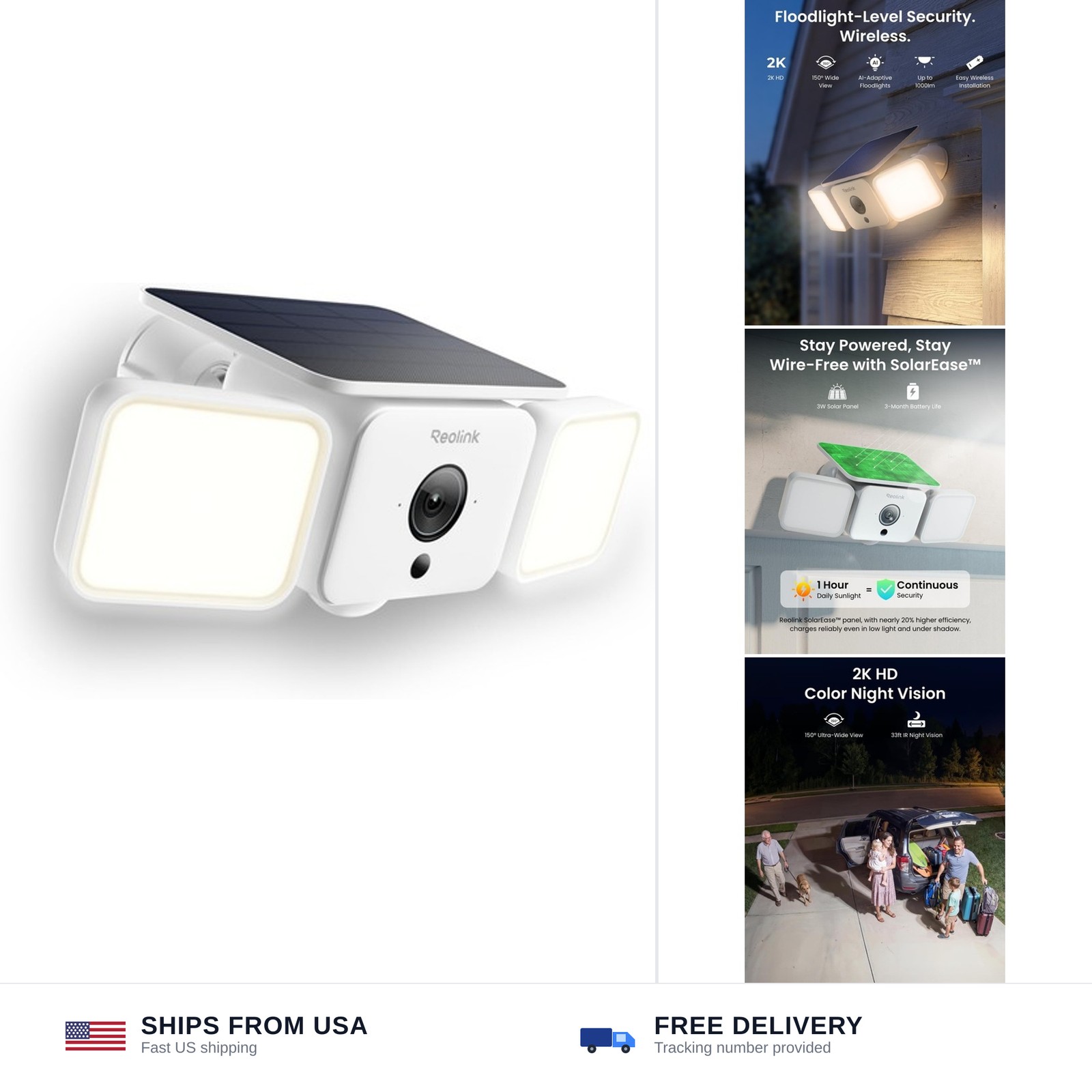 REOLINK Solar Floodlight Cam, 2K 150° Security Cameras Wireless Outdoor, Up t...