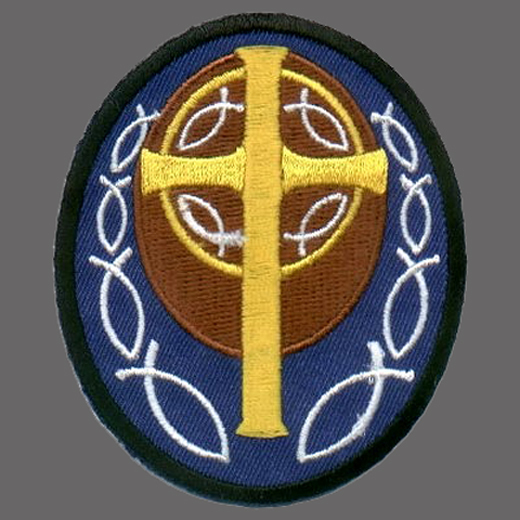 CHRISTIAN CROSS Gold Cross Blue CRUSADER INFIDEL GOD HOOK FASTENER PATCH