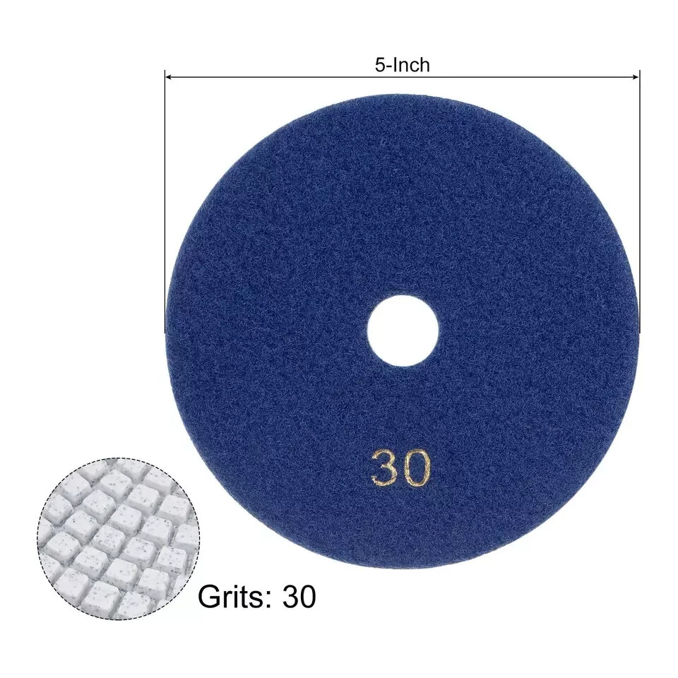 5-Inch 30 Grits Diamond Polishing Pad Wet/Dry for Stone Concrete Marble