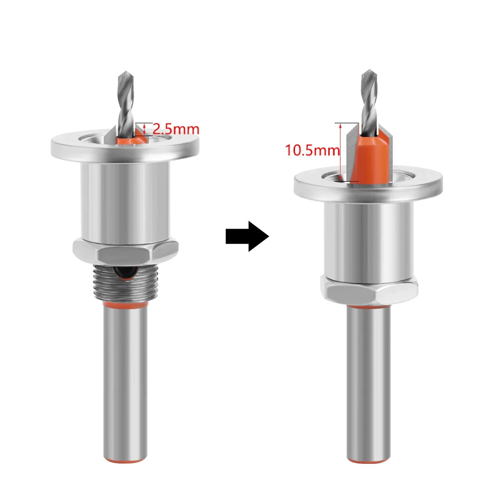 5 PIECE 8mm Adjustable Counterbore Countersink Drills Bits- DEPTH STOP Drill Bit