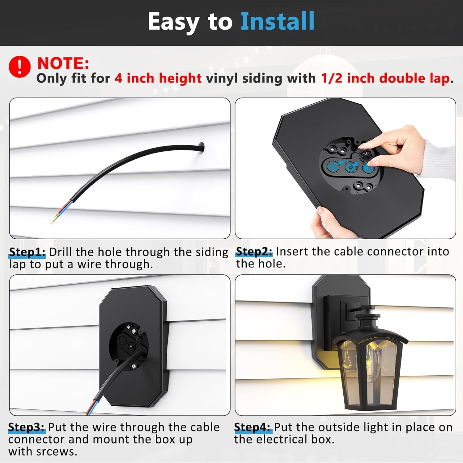Siding Mounting Kit, Mount Block, 1/2 inch lap siding, Balck-2Pack