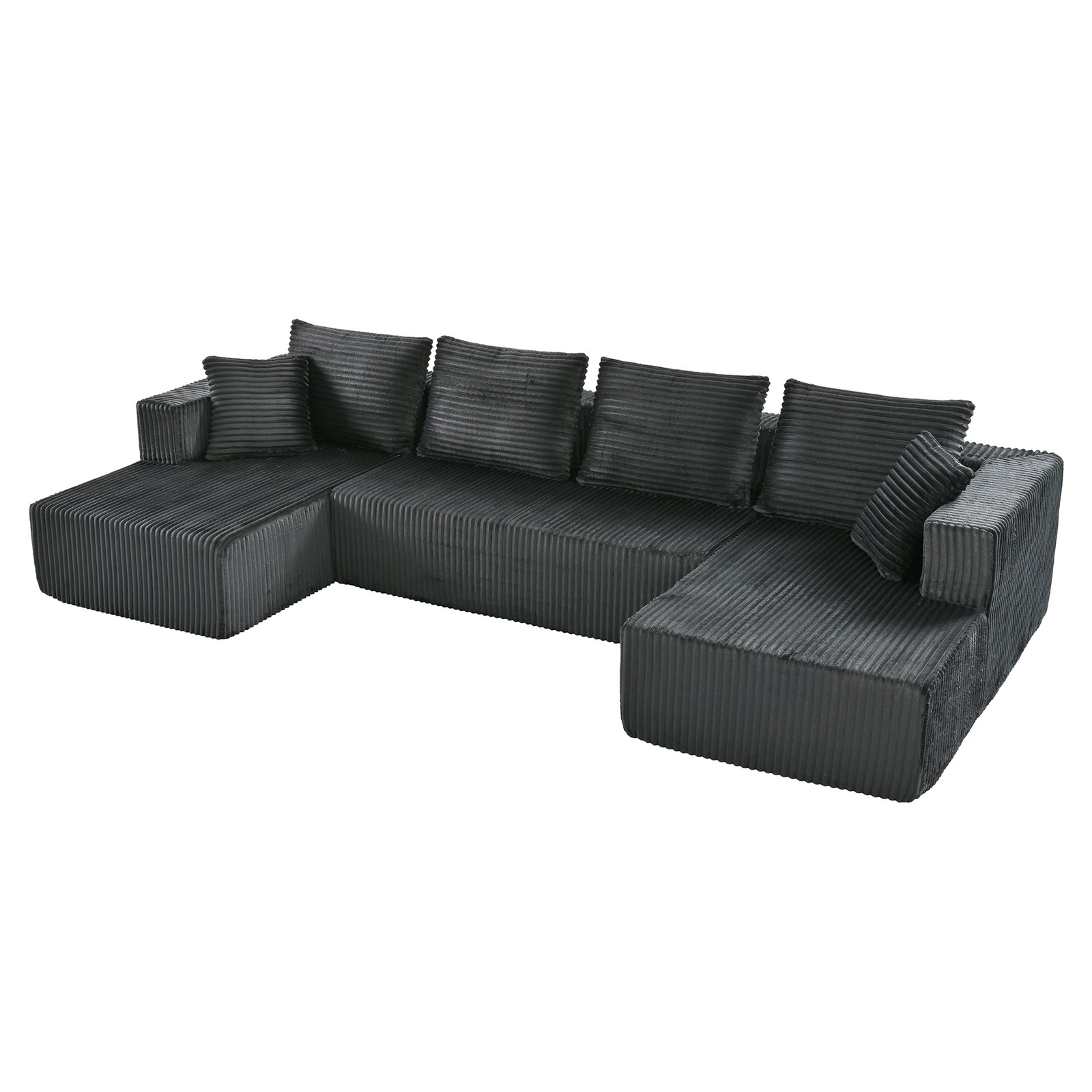 U-Shaped Modular Sectional Sofa, Gray Corduroy, Double Chaise, Deep Seat