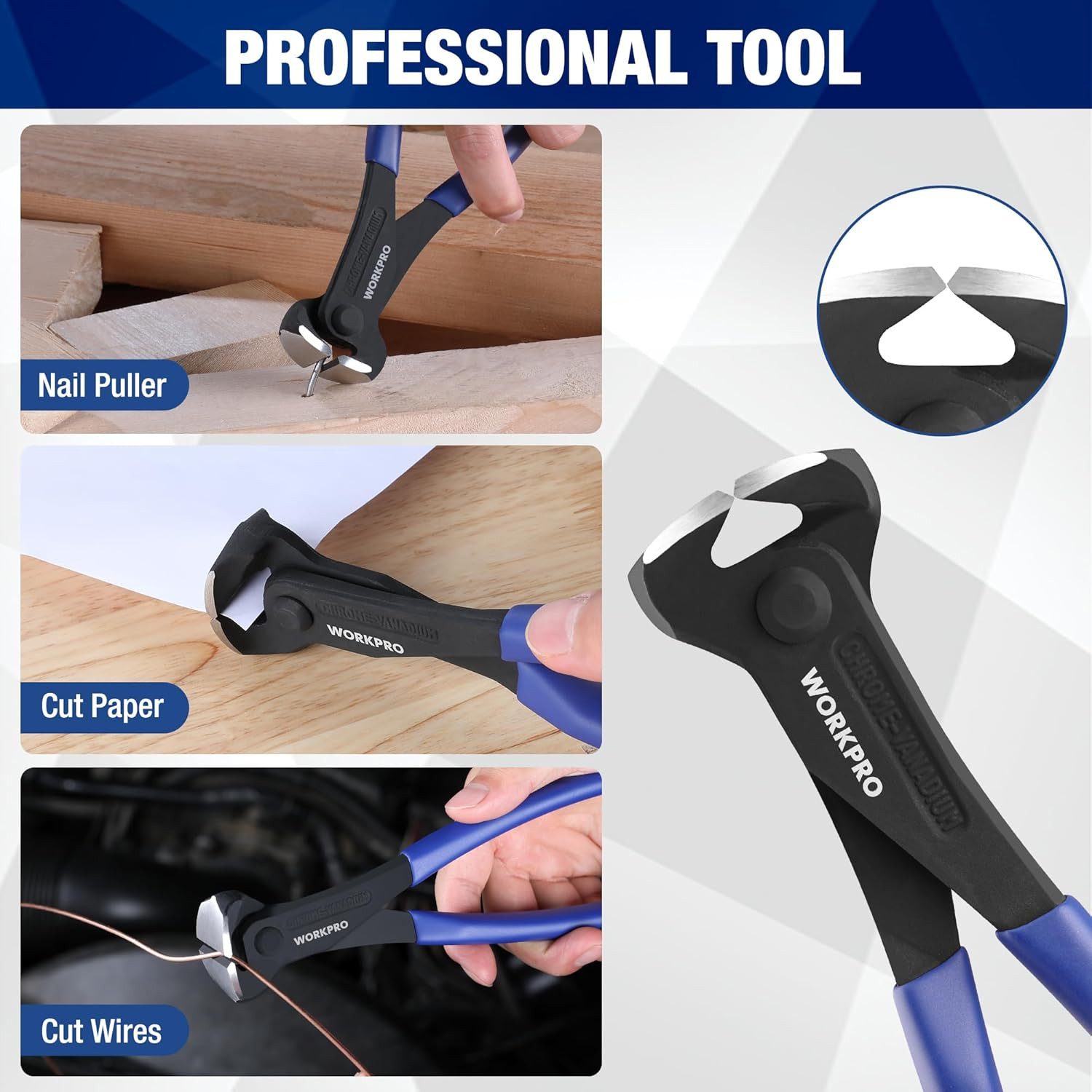 8 Inch Nail Puller, End Cutting Pliers - Black Finish Chrome Vanadium Steel, ...