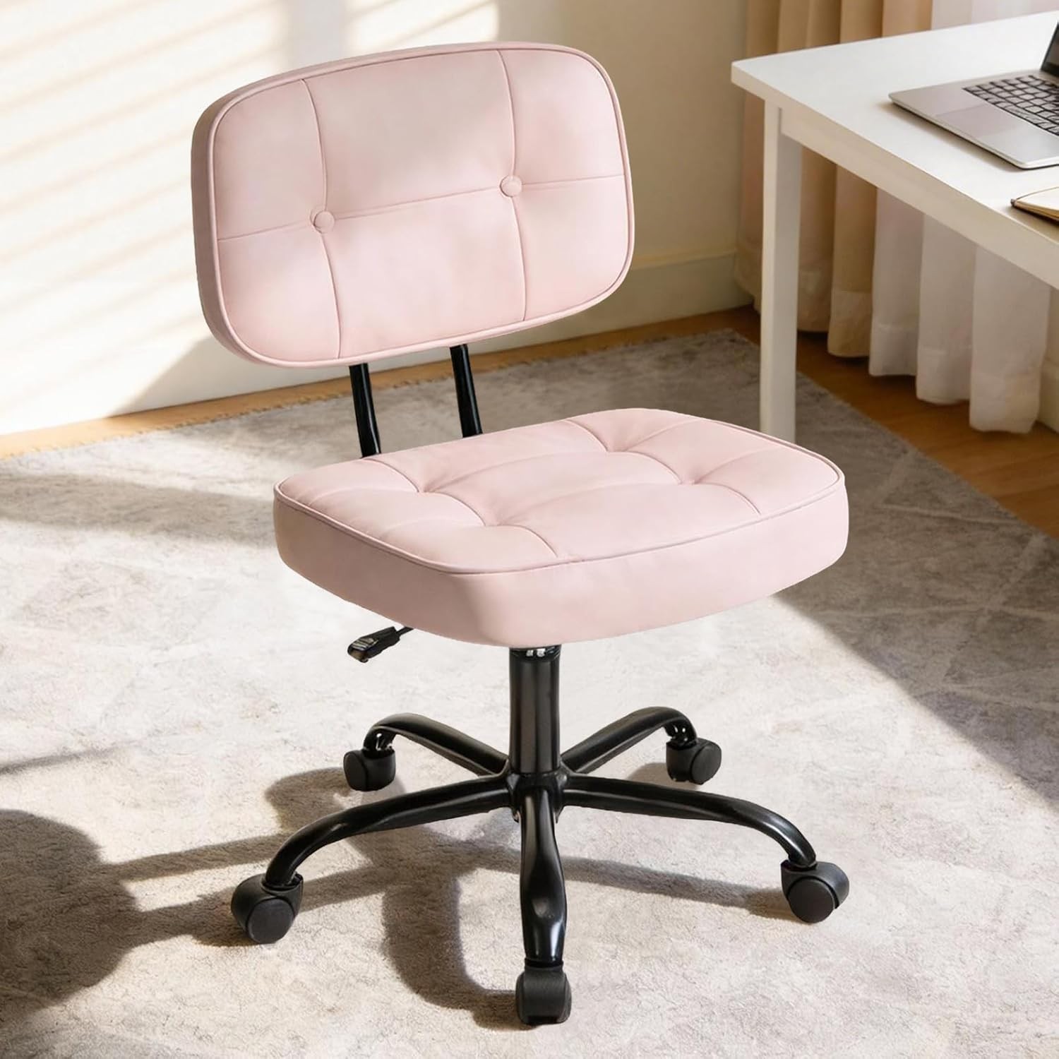 Armless Small Home Office Desk Chair Vanity Task Chair W/ Low Back Height