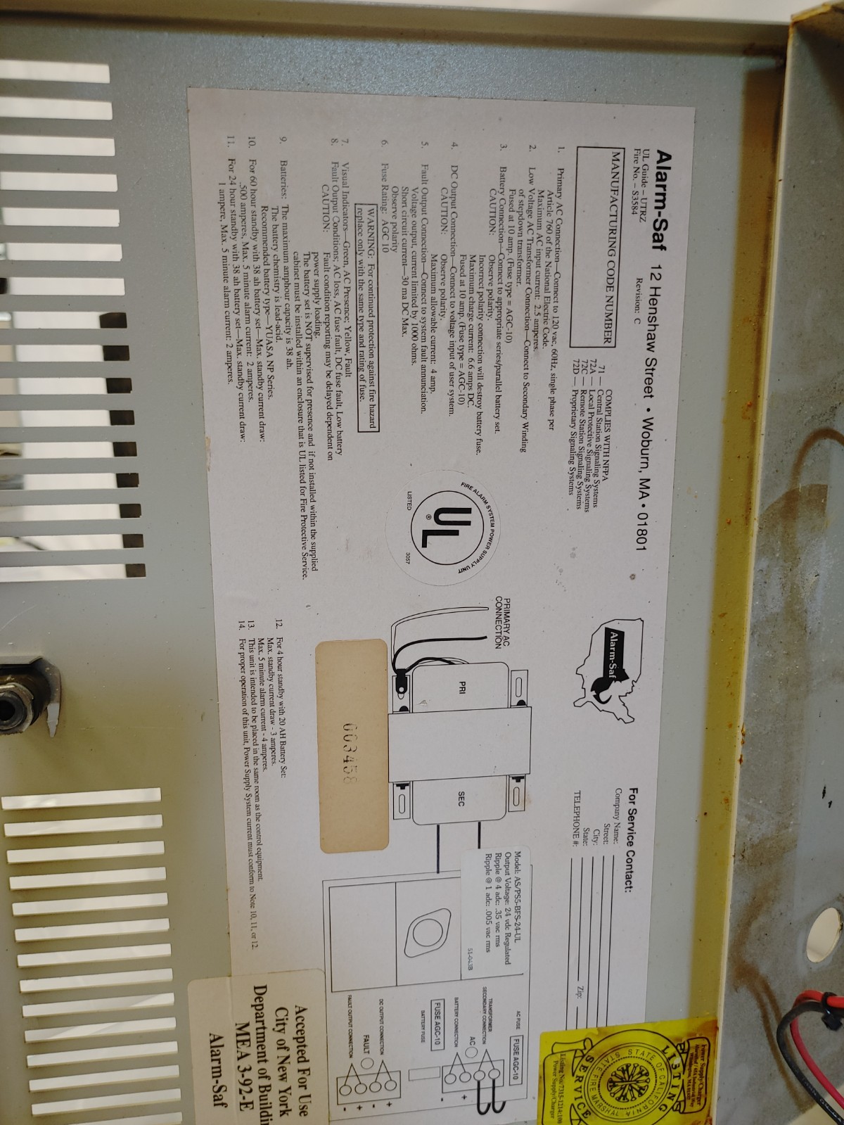 ALARM-SAF AS/PS5-BFS-24-UL