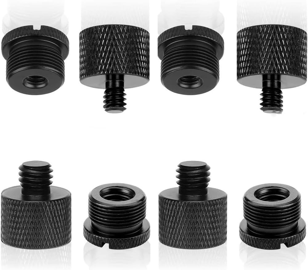8Pcs Mic Thread Adapter Kit 5/8 to 3/8 Screw Adapters 1/4 black