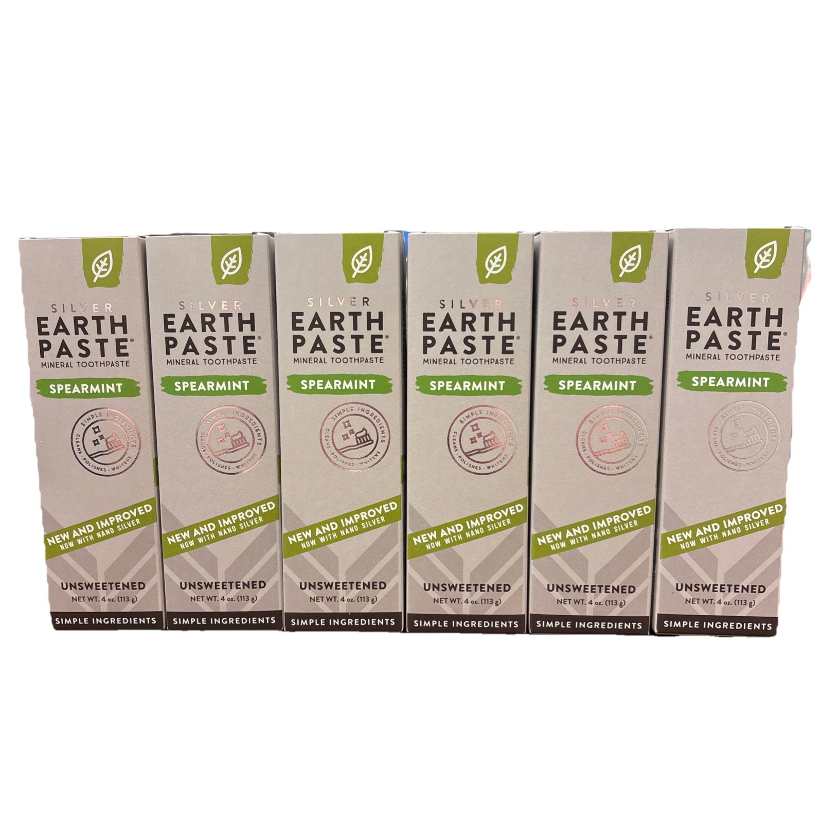 6-PACK Redmond Earthpaste Spearmint Non-Fluoride Toothpaste Silver 4oz Ea 1/2027
