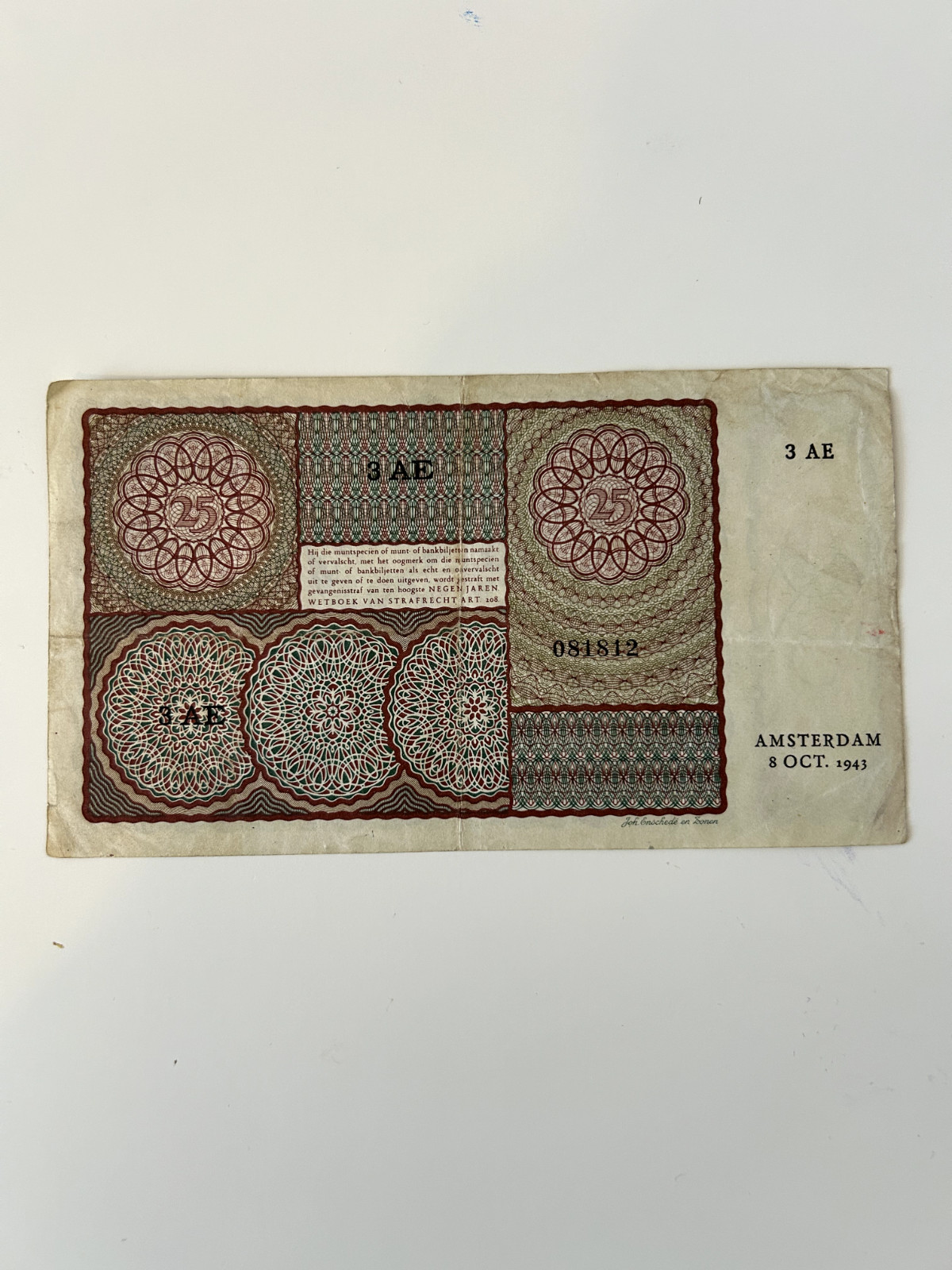 25 Gulden Netherlands Banknotes 1943