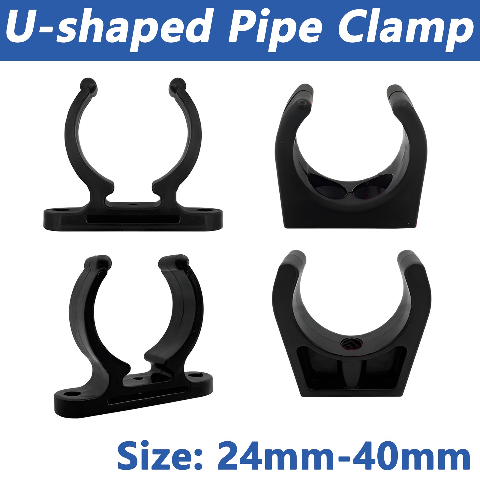 Open Pipe Clips U-shaped pipe clamp 24mm-40mm Black Tube Clips Nylon Tool Clips