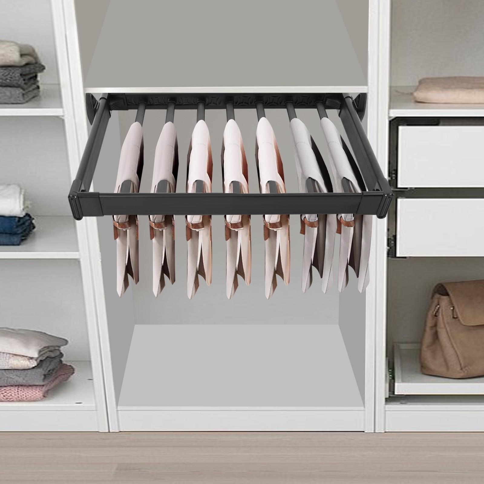 Pull Out Trouser Rack Closet Pants Hanger Slide Out Pants Storage Holder 60-85cm