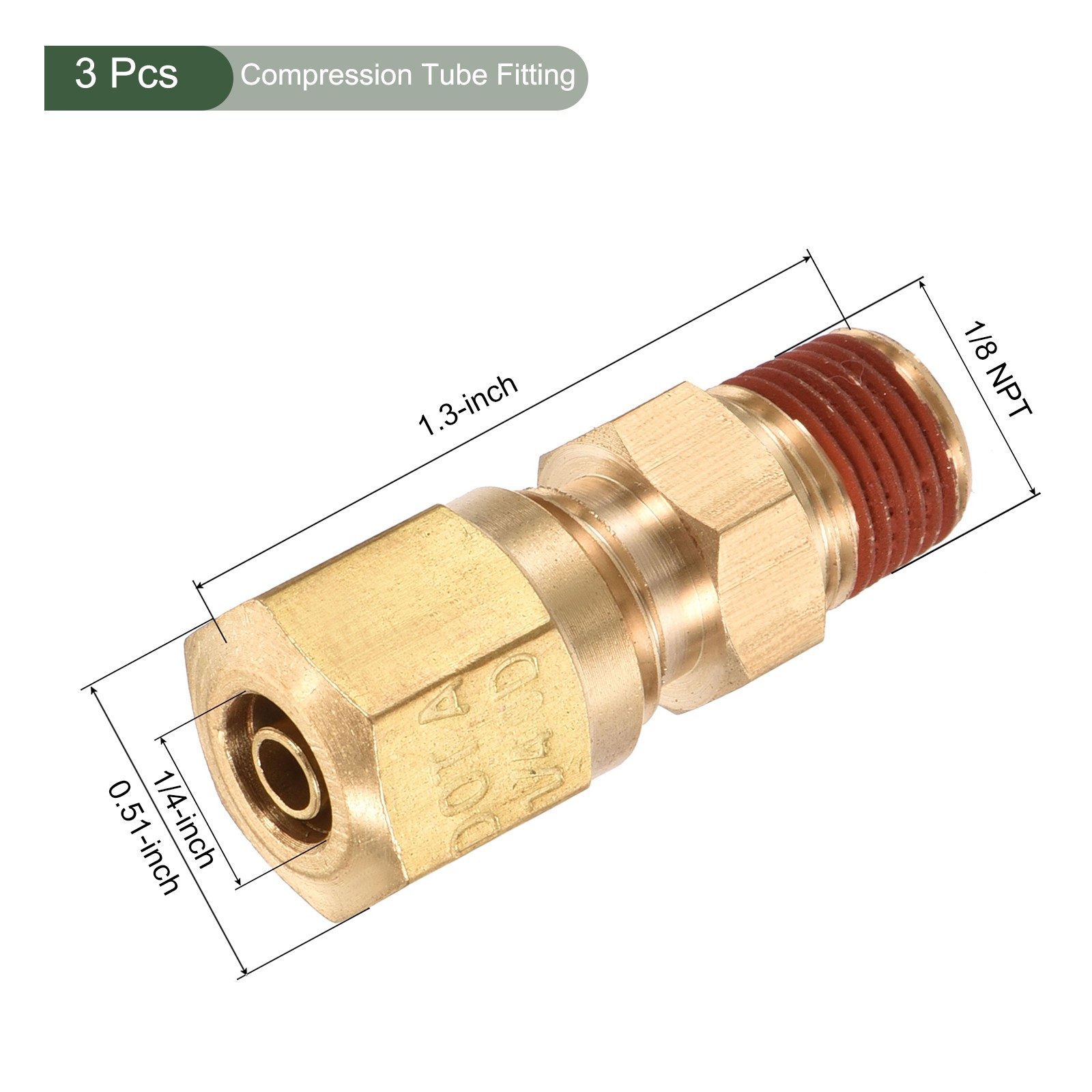 3 Pcs Compression Tube Fitting, Straight Coupling Adapter(Silver,1/8NPT x 1/4)