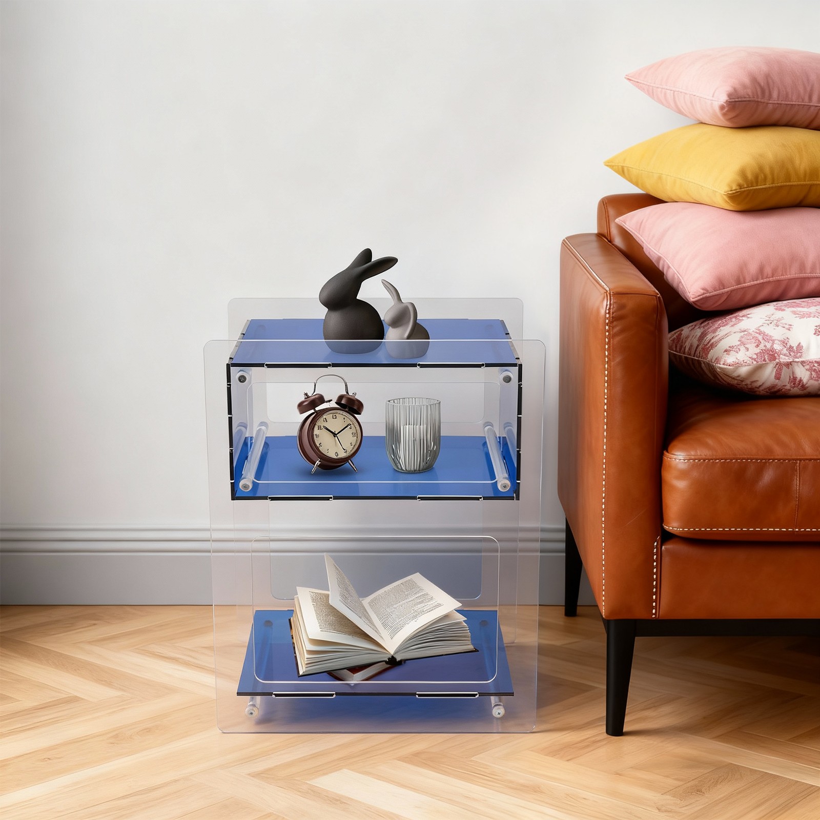 Acrylic Side Table Free Standing Acrylic Nightstand Rectangle Storage Shelf