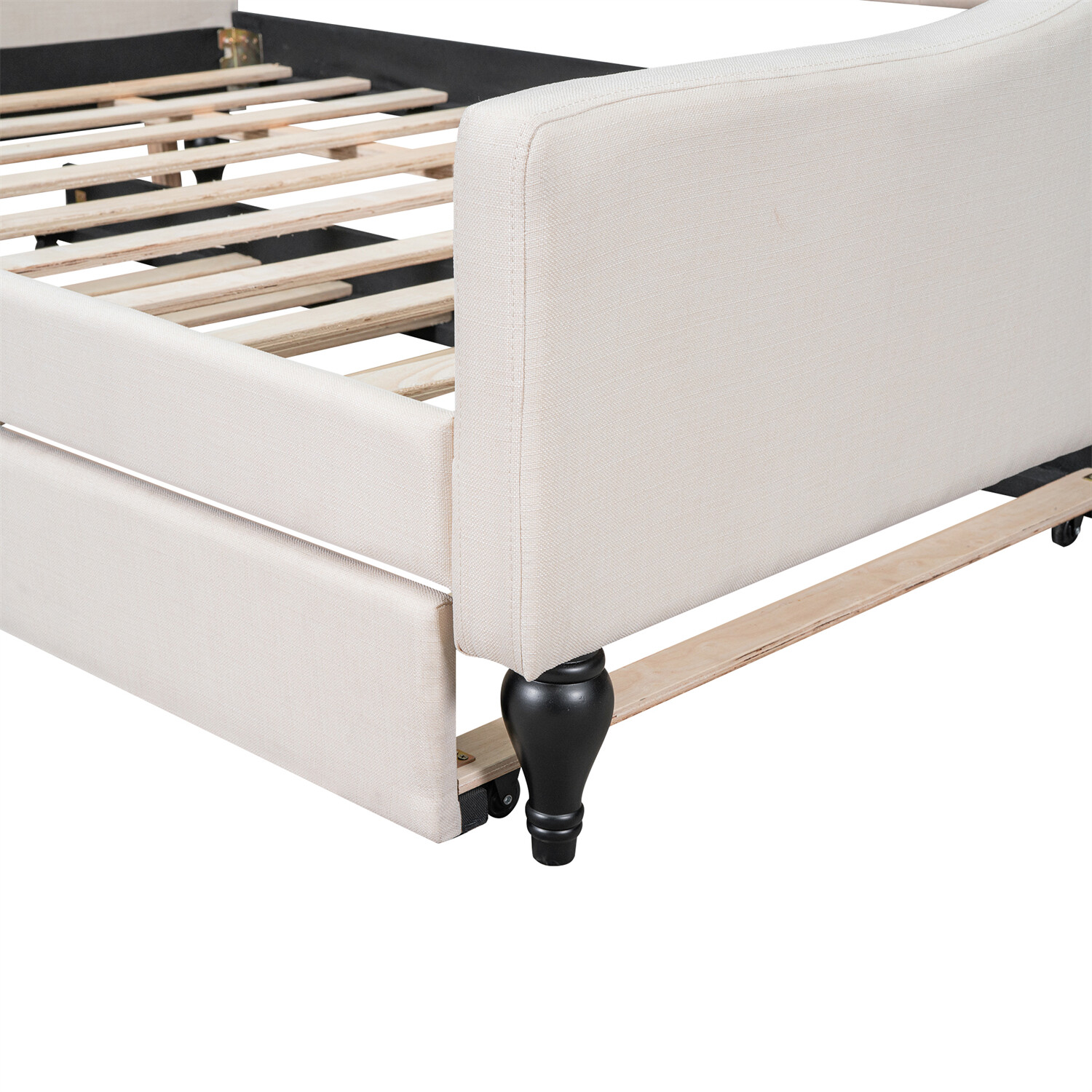 Full Size Daybed w/ Pull-Out Trundle Bed Upholstered Bed Frame Sofa Bed Beige US