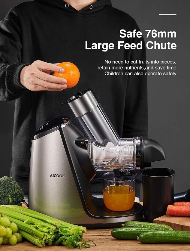 Juicer Machine Cold Press Slow Masticating Large Feed Chute Stainless Steel