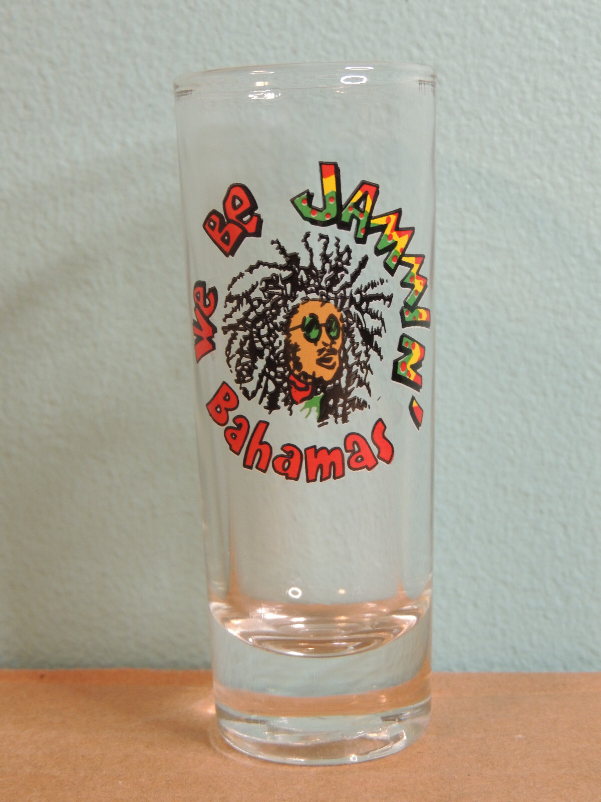 Bahamas We Be Jammin Double Shot Glass Multi Color Screen Logo Clear Glass