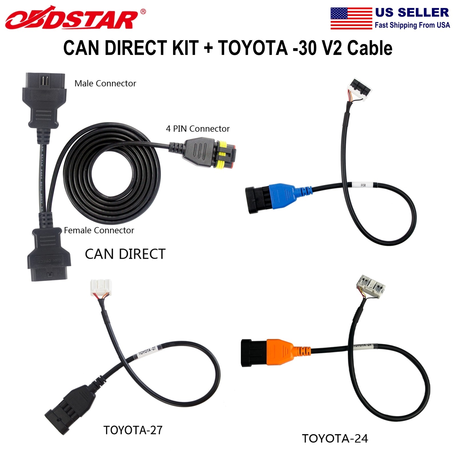 OBDSTAR CAN DIRECT Kit for TOYOTA-24 27 No Disassembly Cable &Toyota-30 V2 Cable