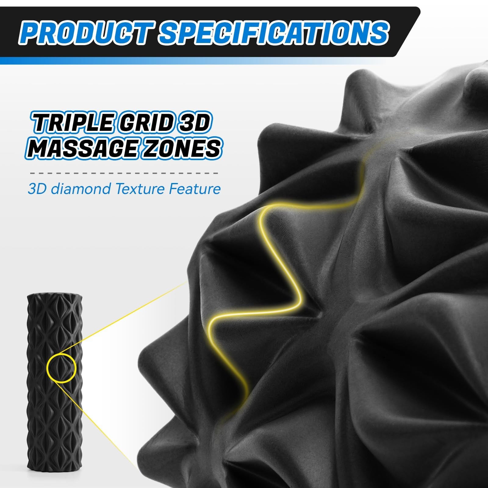 Foam Roller for Deep Tissue Massager, 15" High Density Diamond-Shaped Texture...