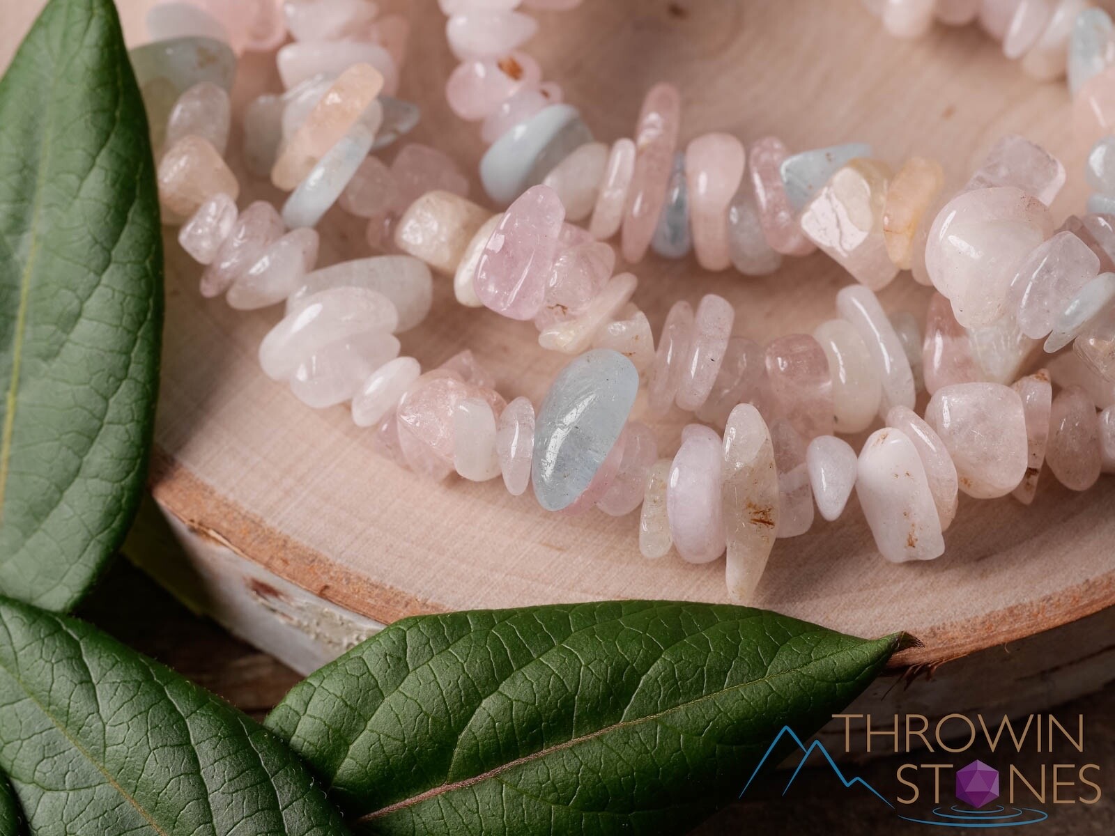 AQUAMARINE & MORGANITE Crystal Bracelet - Chip Beads - Handmade Jewelry, E0630