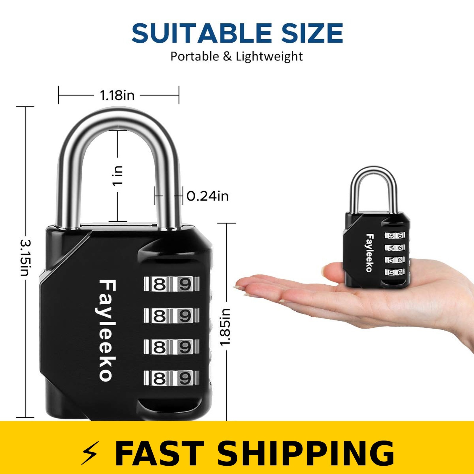 Fayleeko 4 Digit Combination Lock, 2 Pack, Black