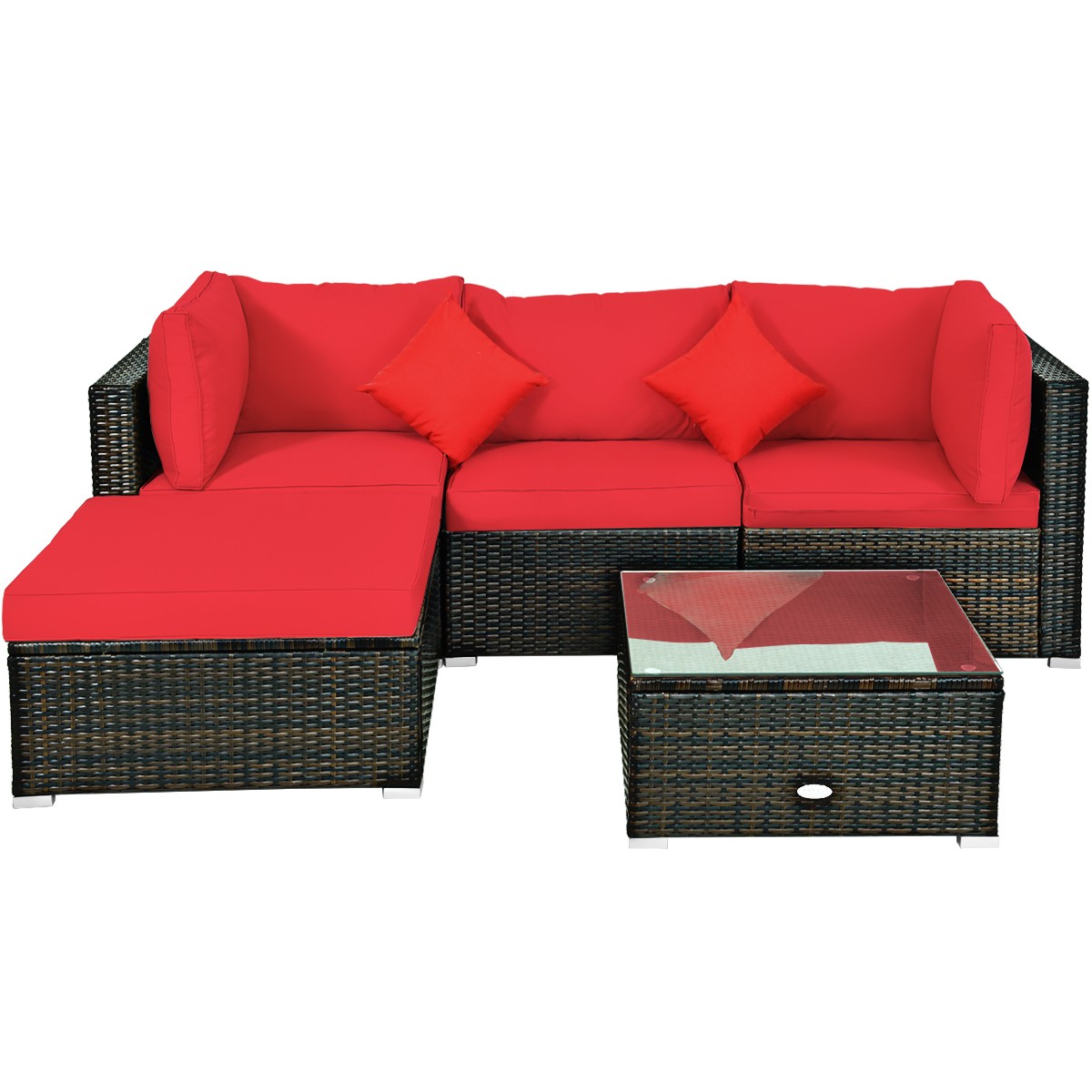 Patiojoy 5PCS Outdoor Rattan Furniture Set Sectional Wicker Sofa Set w/ Cushions