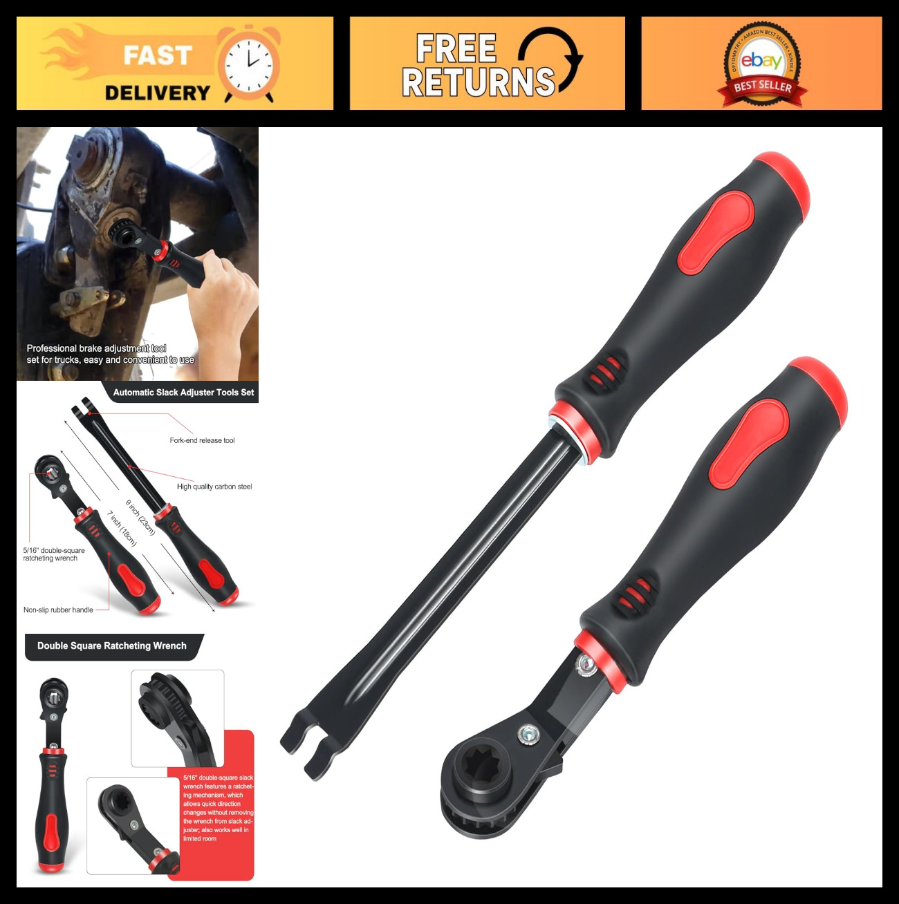 Automatic Slack Adjuster Tool Set - 5/16" Ratcheting Wrench for Air Brake System