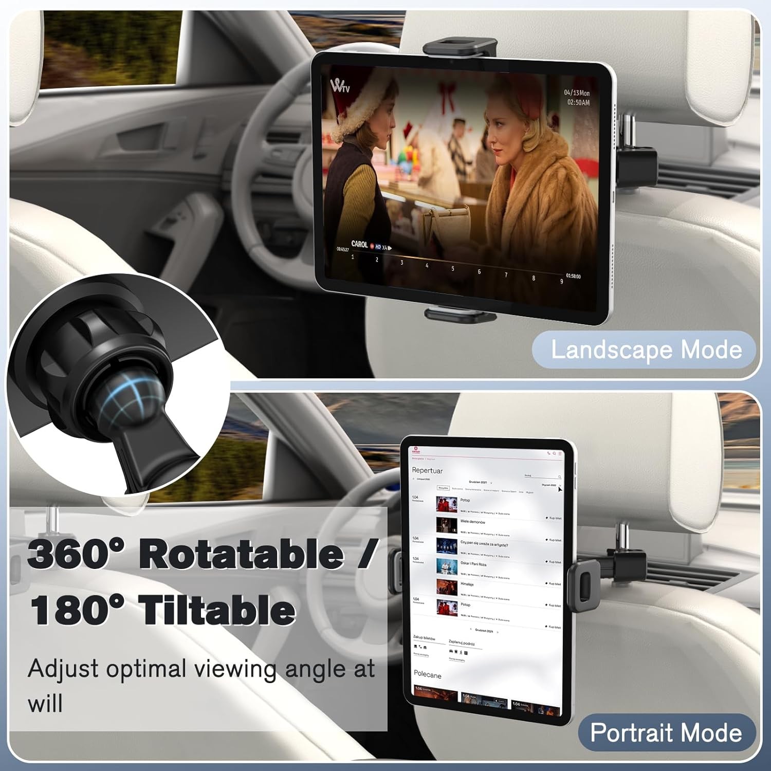 Car Headrest Tablet Holder Adjustable Mount for iPad Galaxy Road Trip Essentials