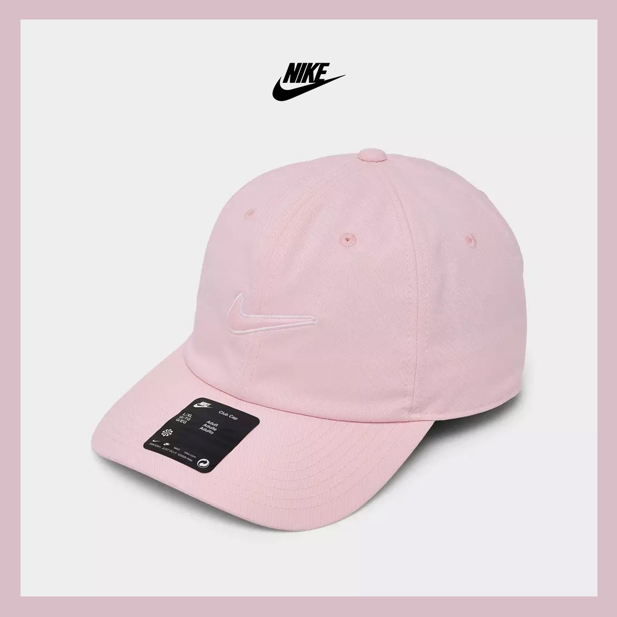 NEW - Nike Club Swoosh Pink Foam Twill Fabric Unstructured Strapback Hat Cap M/L