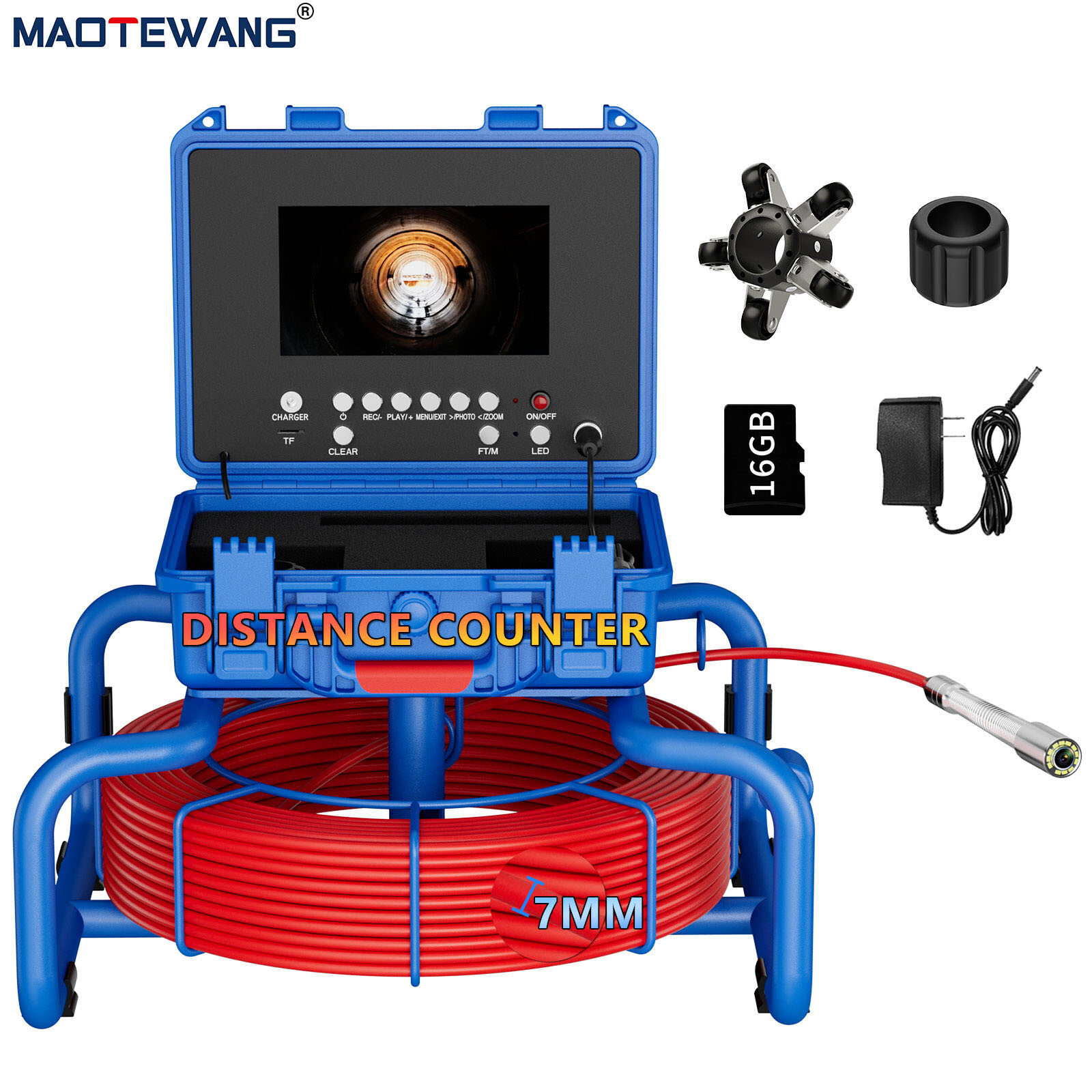 Sewer Pipe Inspection Camera 512Hz Self Leveling w/ Meter Counter 50M 7" Monitor