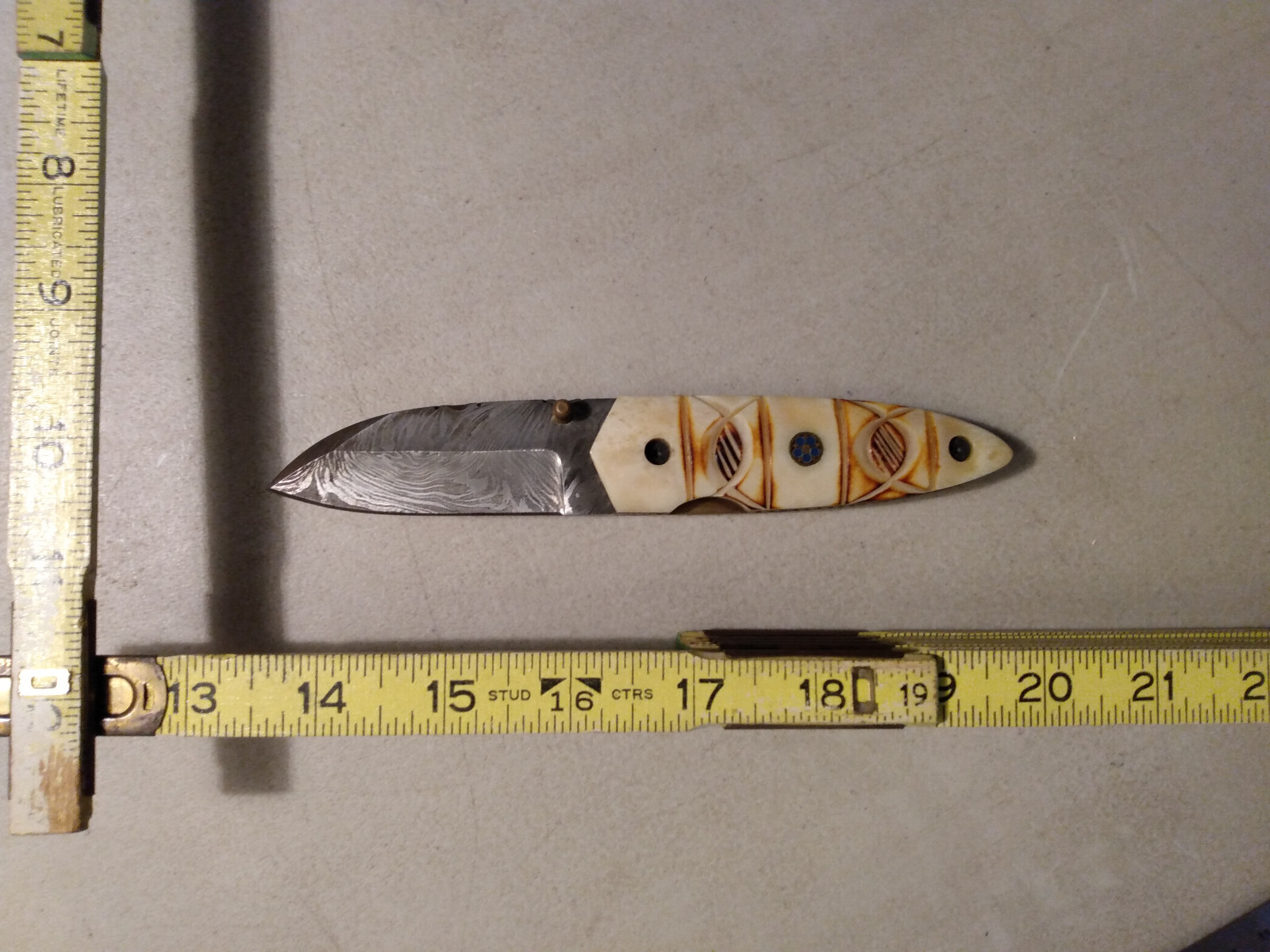 Custom Handmade Damascus Blade Folding Knife Engraved Bone Handle NonProfit EDU