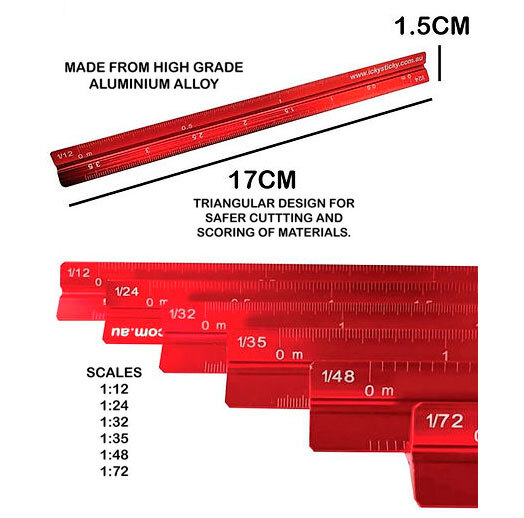 IckySticky Scale Ruler for 1/12, 1/24, 1/32, 1/35, 1/48, 1/72 (Length 17cm)